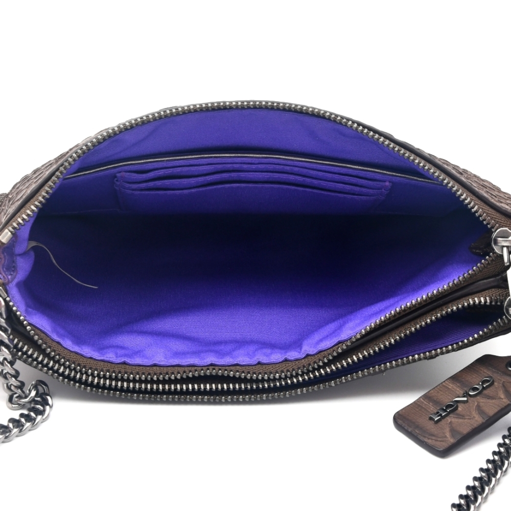 COACH Brown Python-Embossed Chain Shoulder Bag - Picture 10 of 11